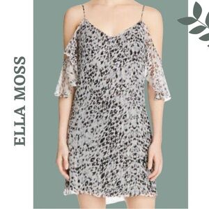 Ella Moss Black and Silver Silk Chiffon Cold Shoulder Animal Print Dress Small
